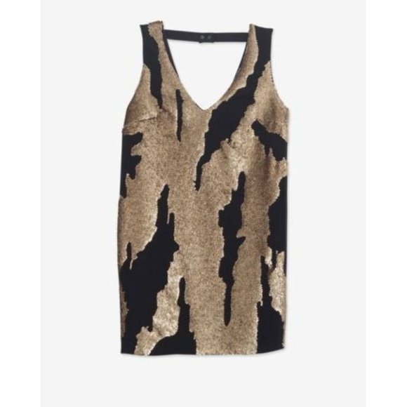 $595 ROBERT RODRIGUEZ Gold Sequin Black MINI SILK Cocktail DRESS ( 2 ) - Picture 1 of 6